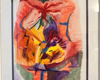 Framed & Matted Abstract Painting, Artist Signed, 17.5" x 21".