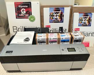 Fantastic Epson Stylus Pro 3800 Wide Format Professional Color Inkjet Printer for High Quality Prints with 8 Additional New in Box Ink Cartridges and High Quality Printing Paper.