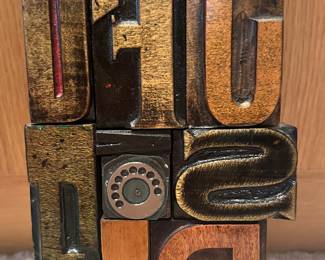 Detailed View of the Vintage Wood Poster Type Hand and Machine Cut Hardwood Printing Block, British C. 1880-1930.