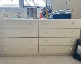 Cream Laminate 8 Drawer Dressers, 2 Available 63"w x 18.5"d x 29.5"