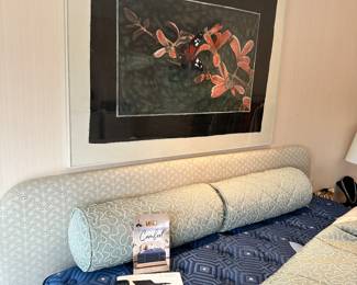 Detailed View of the Custom Bedspread and Amazing Like New Condition "Ease" Adjustable Mattress and Frame.