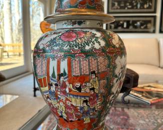 Detailed and Gorgeous Famille Rose 18.5" Lidded Medallion Ginger Jar