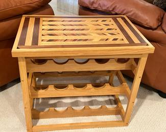 Detailed Wooden Wine Rack with Removable Tray Top, 22"H x 17"D x 22"H.