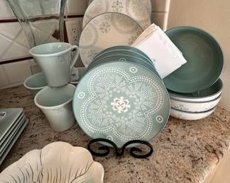 Lovely Baum Brothers Three Piece Place Setting for 4 in the "Pharma Sky Blue" Pattern.