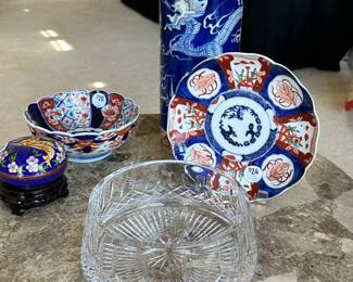 Beautiful Imari Porcelain Pieces Shown with a Lovely 8" Waterford Crystal Bowl.