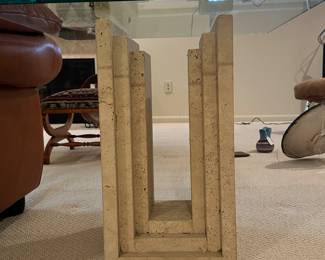 Detailed View of the Solid Travertine Stepped Base.