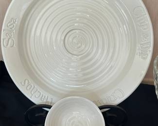 Up Close View of the Adorable WordWare Two Piece Chip and Dip Set, Made in Portugal.