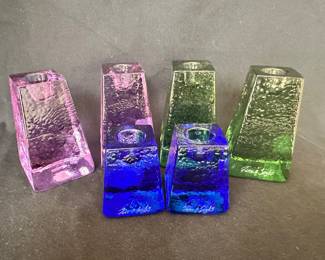 Stunning Signed "Fire & Light" Recycled Glass Candle Holders, 3 Sets Available