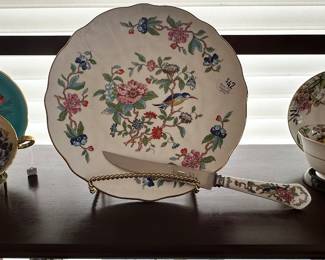Rare Aynsley Bone China Tea Cup and Saucer "Cabbage Roses" Signed by J.A Bailley Shown with an Aynsley "Pembroke" 10" Bone China Cake Plate & Knife and Wonderful Bone China Tea Cups Available.