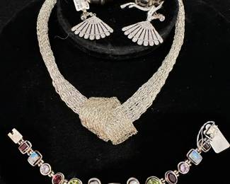 Small Sample of the Sterling Jewlery Available Including a Stunning Crochet Wire Necklace, Electroform Sterling Clip on Earrings and More!