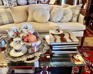Hickory Chair Company Sofa, Collection of Coffee Table Books, Queens Bone China