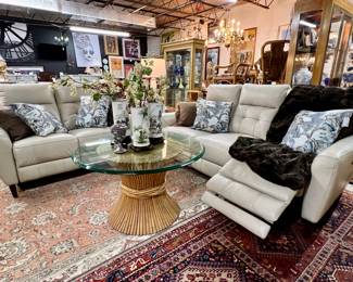 Leather Contemporary Sofa and Loveseat. Foot rests and backs are electrical. Very comfortable. Sold separately.