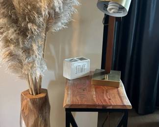 Wood Side Table Lamp And Wood Vase