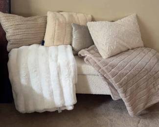 Storage Ottoman Faux Fur Blankets and Pillows