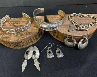 Sterling Cuff Bracelets And Earrings