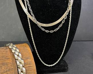 Heavy Sterling Interlocking Link Bracelet And Necklaces