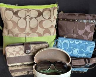 Coach Logo Canvas Handbag Crossbody Purse Sunglasses Wristlet and Wallet