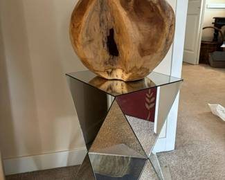 Rustic Wood Vessel And Mirrored Stand