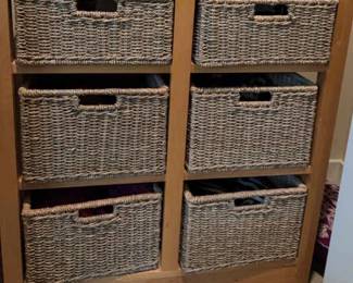 Wooden 6 Drawer Wicker Basket Storage