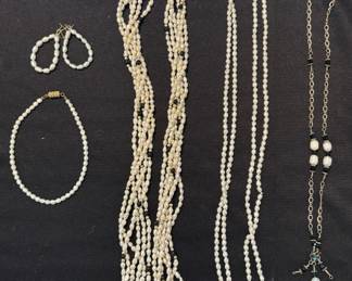 Pearl Necklaces Earrings And Bracelet