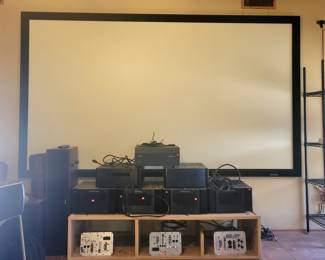 Large projector screen and stereo components