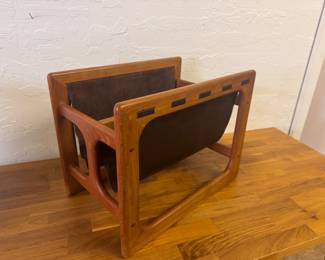 Vintage Mid Century Salin Mobler Teak and Leather Magazine Rack 
