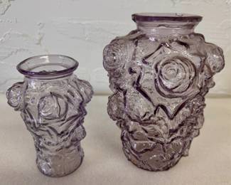 “GOOFUS” glass raised roses vases 