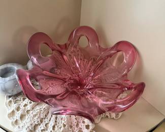Cranberry glass bowl