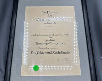 WW2 German 40 Years Of Service Award Document