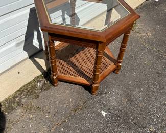 Vintage hexagon table with cane bottom 