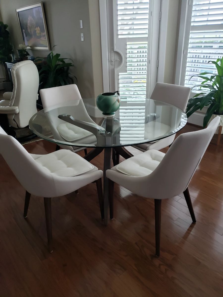 MCM Style Glass Top Dining Table and Chairs