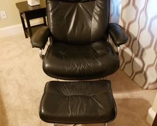 Stressless Black Leather Chair and Ottoman