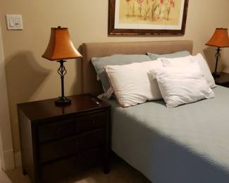 Bed, Nightstands, Lamps and Art
