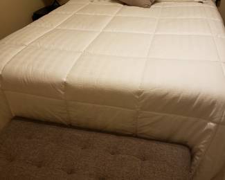 Bed and Ottoman with Black Headboard and Bench