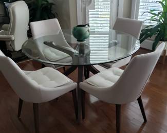 MCM Style Glass Top Dining Table and Chairs