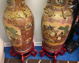Pair large Asian vases with stands. 