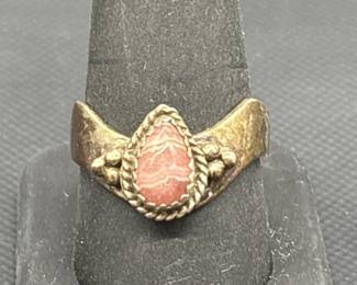 Sterling Silver and Pink Rhodonite Ring