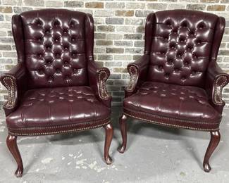 Pair Chesterfield Wingback Leather Armchairs