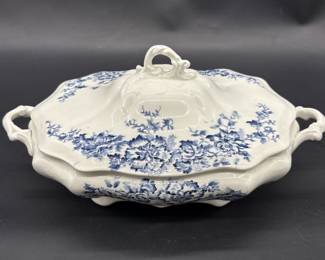 Antique Blue Transferware Serving Dish w/ Lid