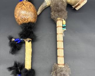 (2) Native American Handmade Ceremonial Rattles