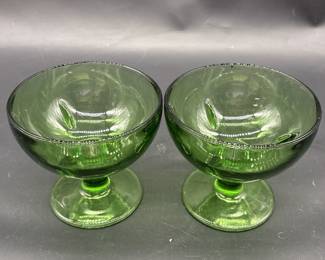Pair Vintage Green Sherbet Glasses