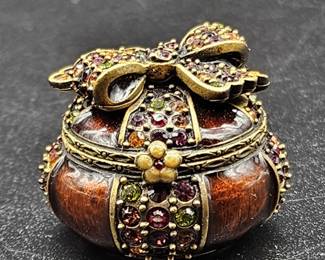 Jay Strongwater Bow Round Box, Red Jewel