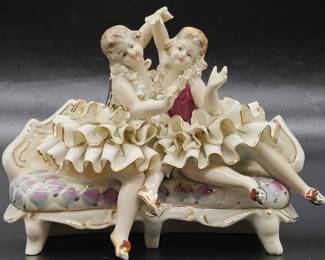Dresden Lace-Style Seated Ballerinas Figurine