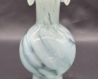 Hand Made Opalescent Art Glass Fluted Vase