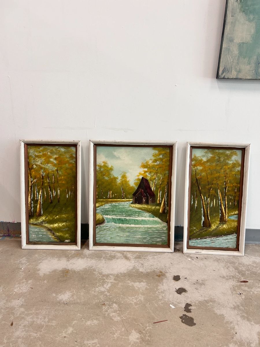 triptych by Johnny 'Hook' Daniels (1954-2009) Florida Highwaymen, Florida Art Hall of Fame Artist.