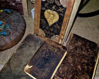 Books from 2 different families. Antique leather bound books