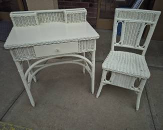 Vintage wicker furniture. Wicker writing desk with matching chair 