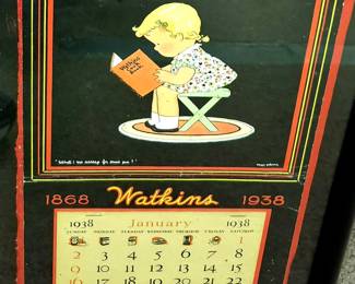 Vintage framed "Watkins" calendars. 1938