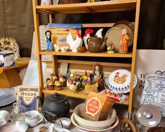 Much collectibles.  Cast iron, pottery, stoneware and figurines 