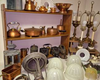 Much vintage and modern lighting. 4 milk glass shades from Conception Abbey 